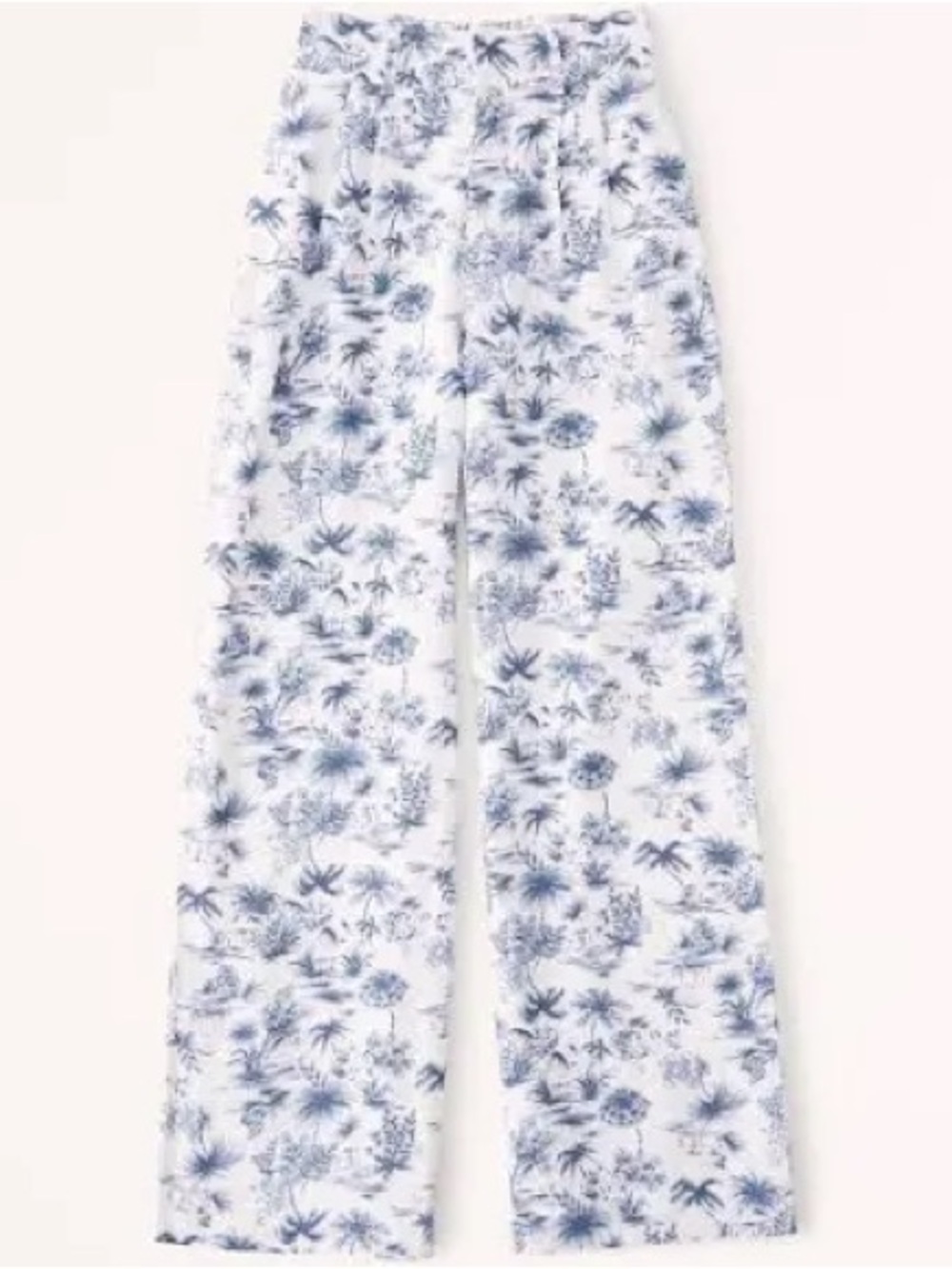 Abercrombie & Fitch Tailored Linen Pants: Blue and White Palm Print (size XS)